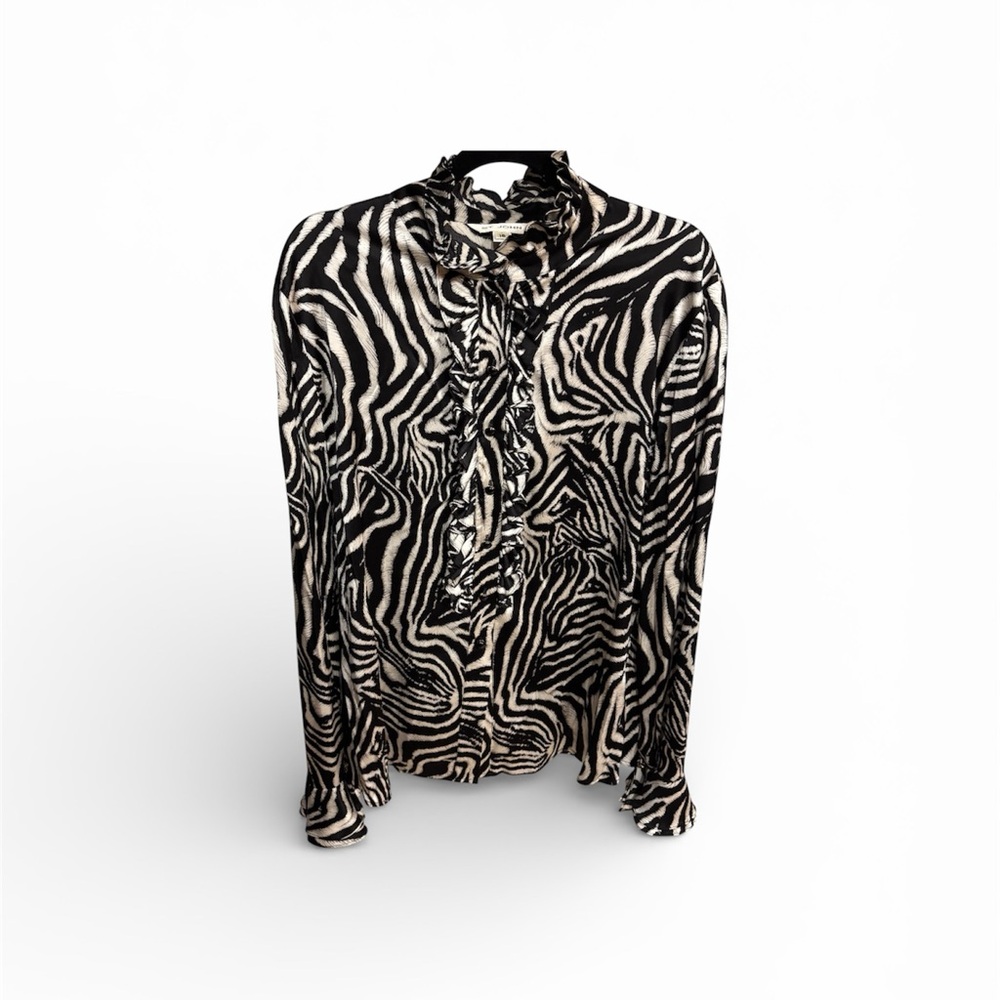 NWOT St. John Black and White Patterned Women’s Ruffled Blouse Sz 16 (runs sm)